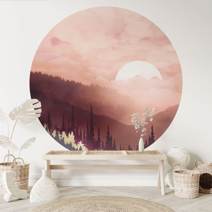 Fototapete Rosa Sonnenuntergang über dem Wald - SpaceFrog Designs - Rund - WA516175