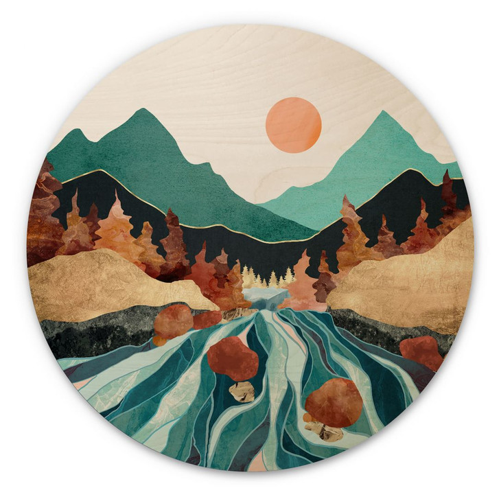 Holzbild Berg Land Fluss - SpaceFrog Designs - Rund - WA425294