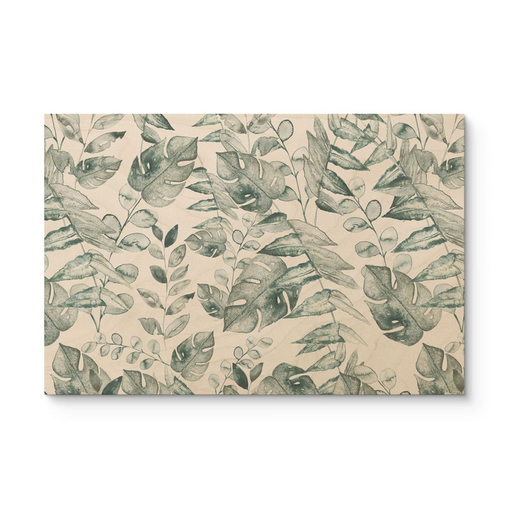 Holzbild Dschungelblätter Aquarell Creme - Bloomery Decor - WA485603