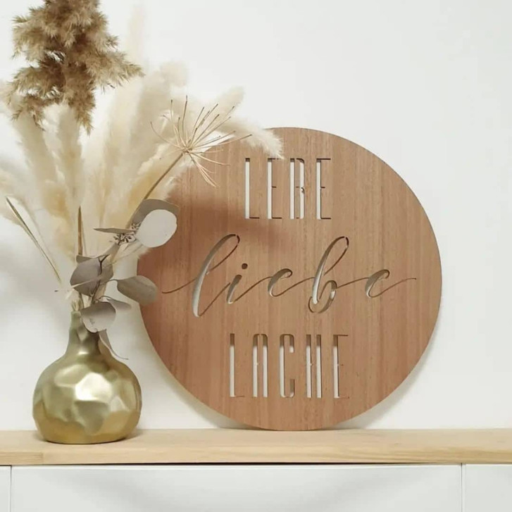 Holzdeko Mahagoni - Lebe Liebe Lache - Rund - WA299823