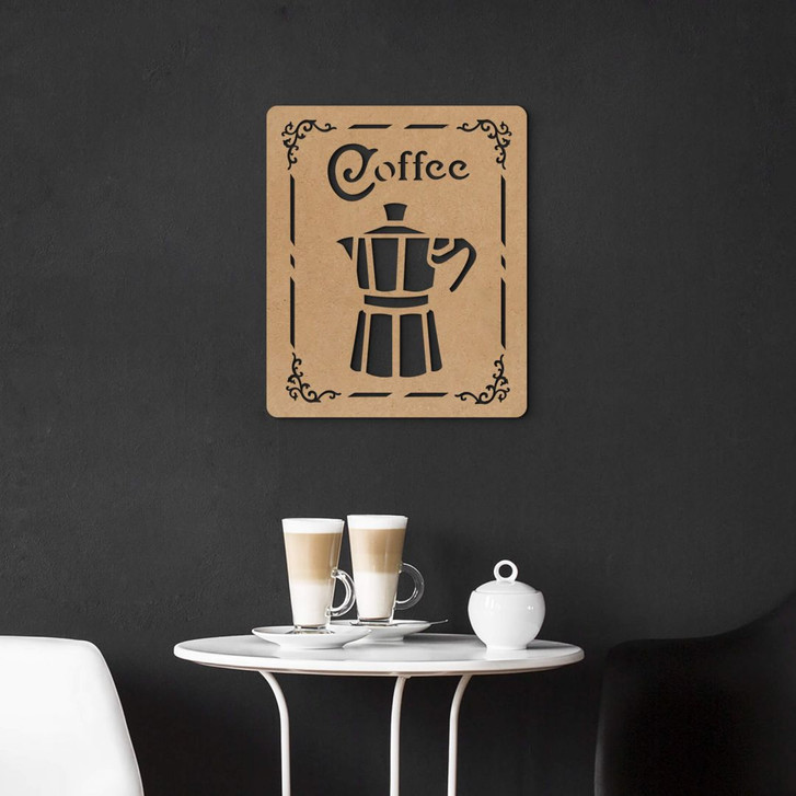 Küchen Deko-Schild Coffee - Espresso Kaffeekanne - MDF Natur - WA405842