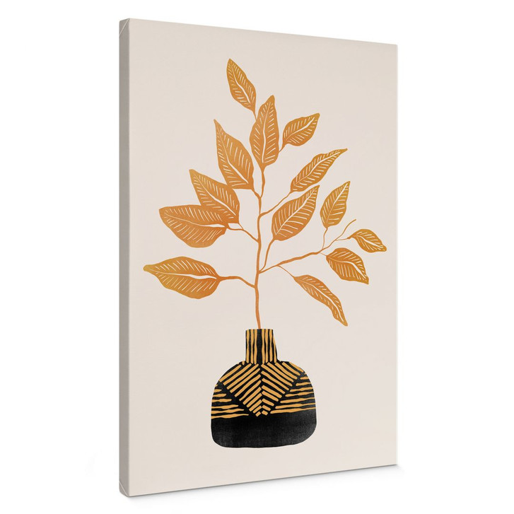 Leinwandbild Goldener Zweig mit Blättern | Blättermotiv fürs Wohnzimmer - Cats & Dotz - WA496390