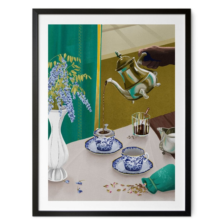 Poster Teepause mit blauem Porzellan - Goed Blauw - WA498673