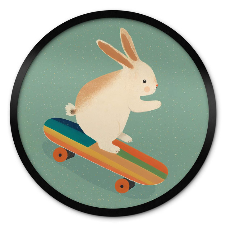 Poster Treechild - Niedlicher Hase auf einem Skateboard - Rund - WA380691