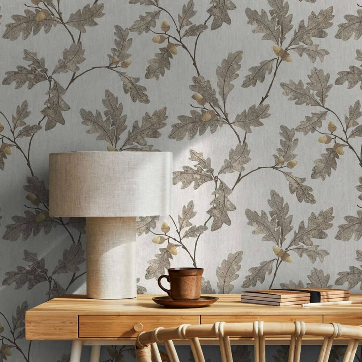 Vliestapete mit Blattmotiv mit Kastanien grau, braun Floral - WA508242
