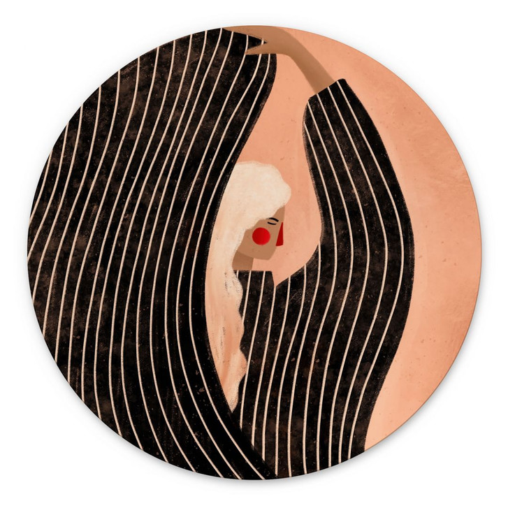 Wandbild Frau mit schwarzem Streifenkleid - Müller - Alu-Dibond Rund - WA491491