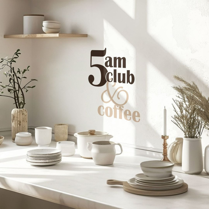 Wandtattoo Spruch - 5 am Club & Coffee braun-beige - WA509496