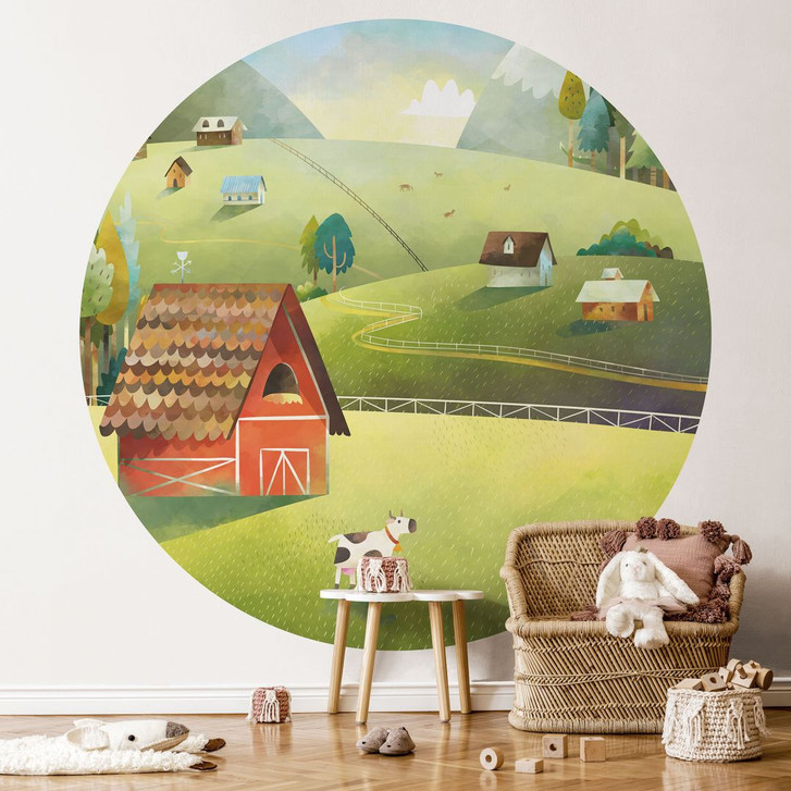 Fototapete Bunter Bauernhof in den Bergen - DigitalArtsi - Rund - Selbstklebend/Vlies - WA487150