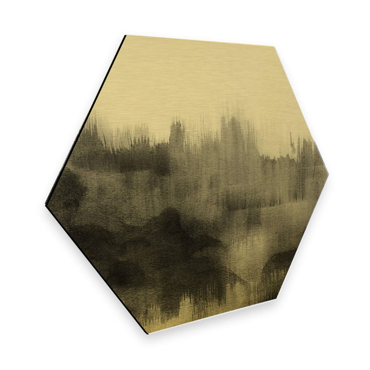 Hexagon - Alu-Dibond Goldeffekt Nouveauprints - Watercolour Brush Strokes (schwarz) - WA288970