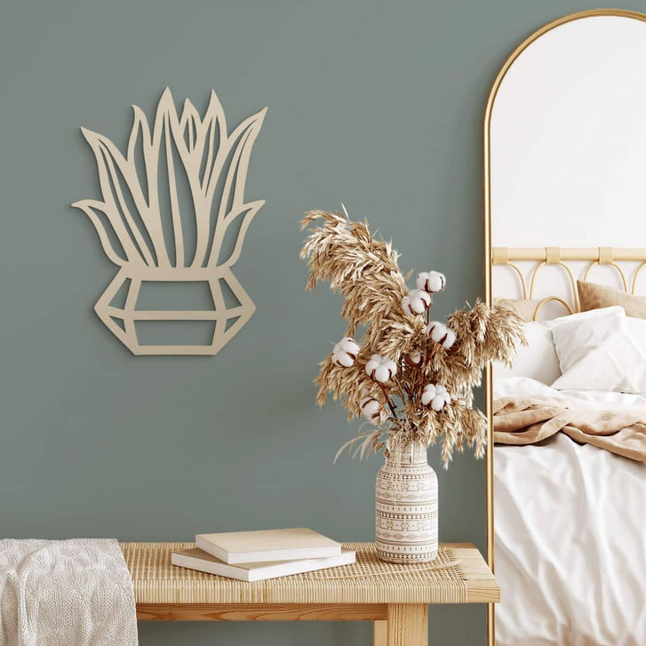 Holz Wanddeko Pflanze im Diamant Topf - Pappelholz - WA353372