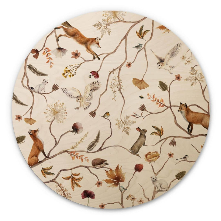 Holzbild Waldtiere im Herbst - Kikki Belle - Rund - WA425206