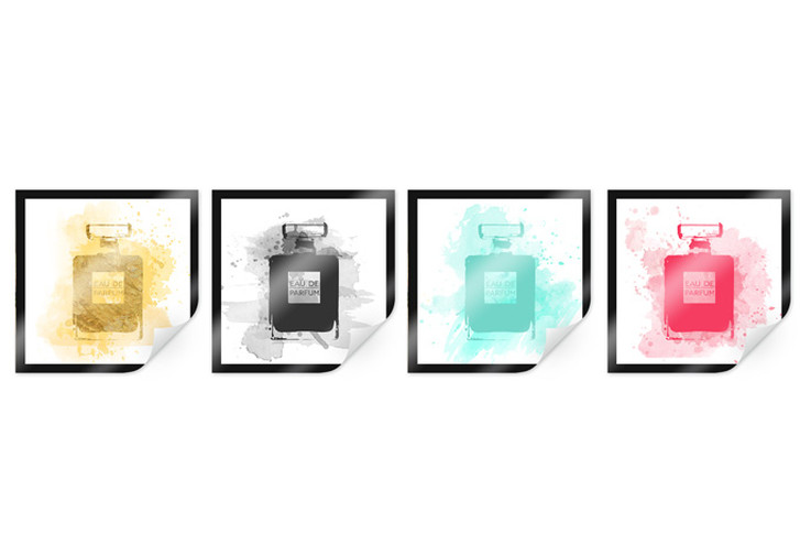 Poster Eau de Parfum Aquarell - Bunt (4-teilig) - WA159918