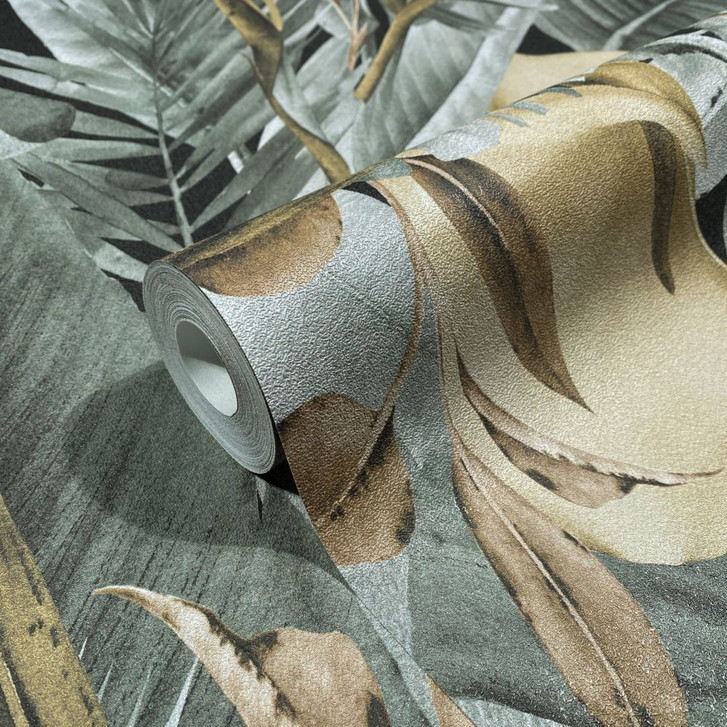 Vliestapete in Blattmotiv mit versteckten Tieren grau, braun Floral - WA445761