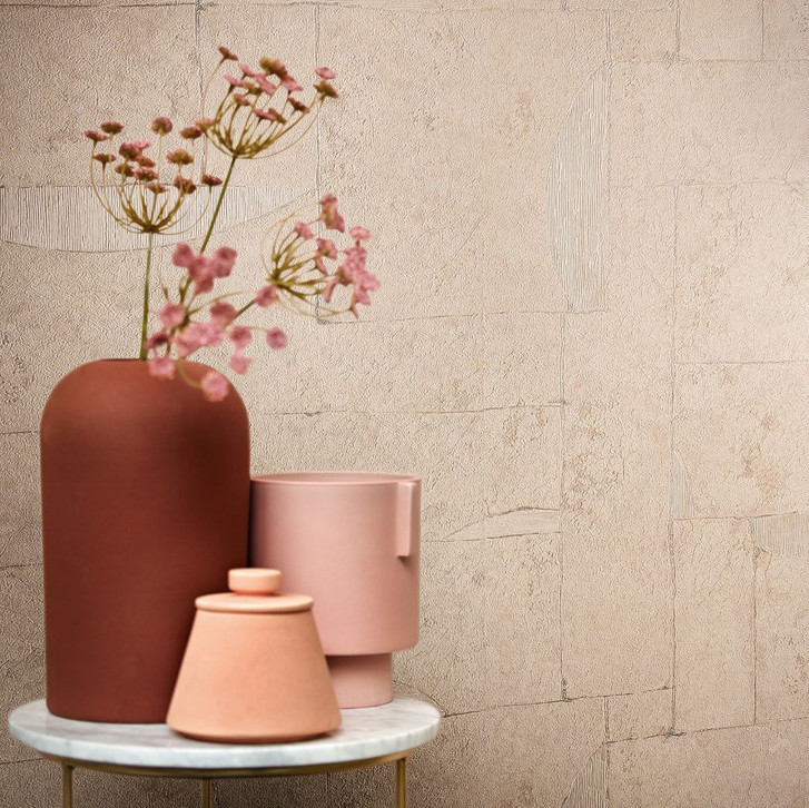 Vliestapete mit Putzoptik in Kacheln beige, rot Grafisch - WA451531