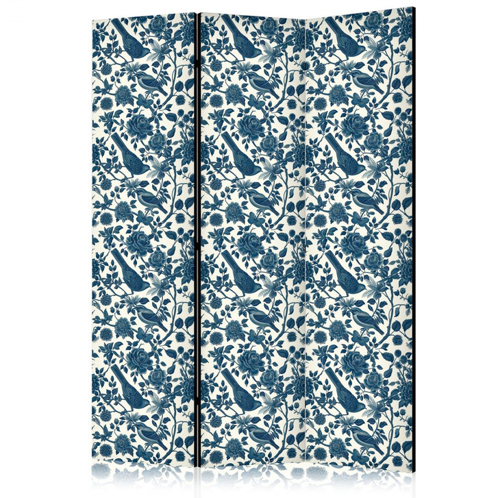Paravent, Raumteiler freistehend, Trennwand - Rose Vines - Monochromatic Blue Birds Resting Among Roses - WA441843