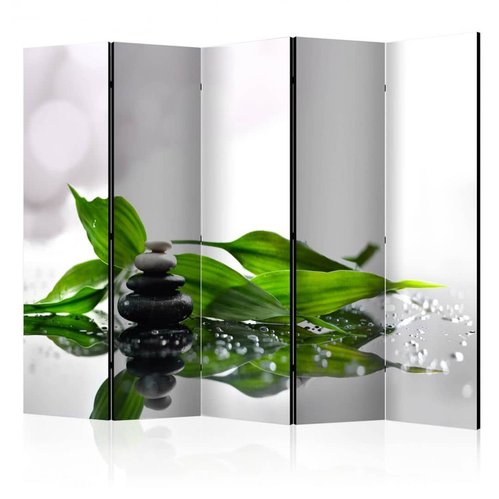 Paravent, Raumteiler freistehend, Trennwand - Zen Stille, 5-teilig - 225 x 172 cm - WA454894