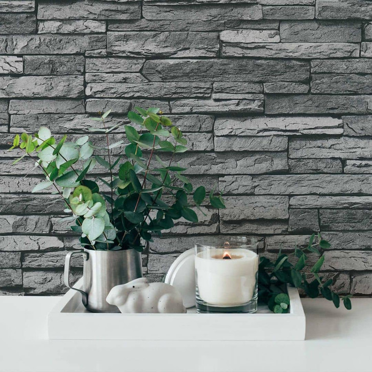 Selbstklebende Tapete & Möbelfolie - Steinwand - Steinoptik - grau - Rolle 840x53 cm - WA418319