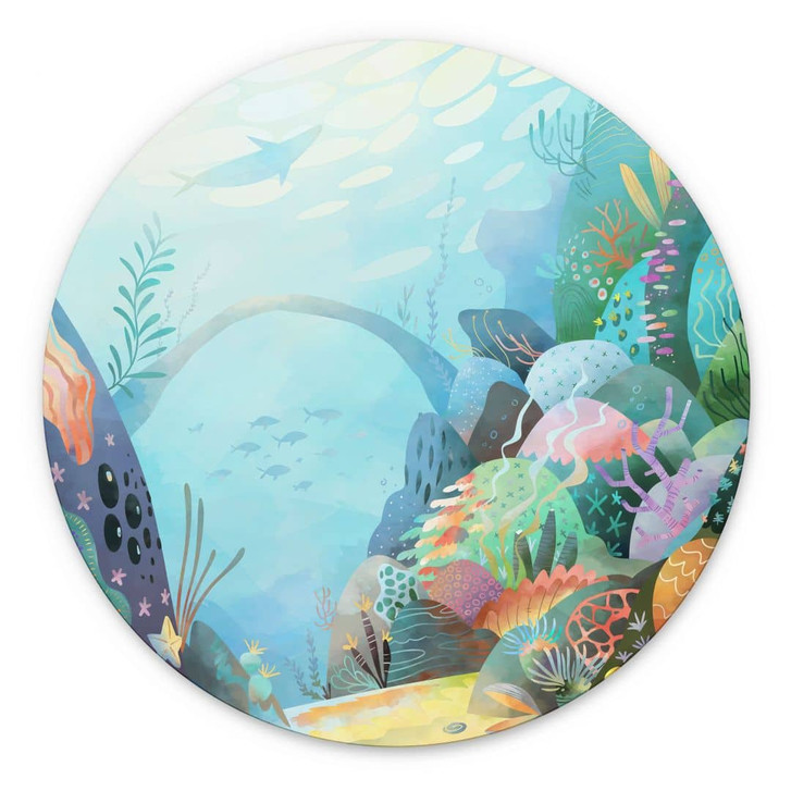 Wandbild Korallenriff in blauer Lagune - DigitalArtsi - Rund - Alu-Dibond - WA486664