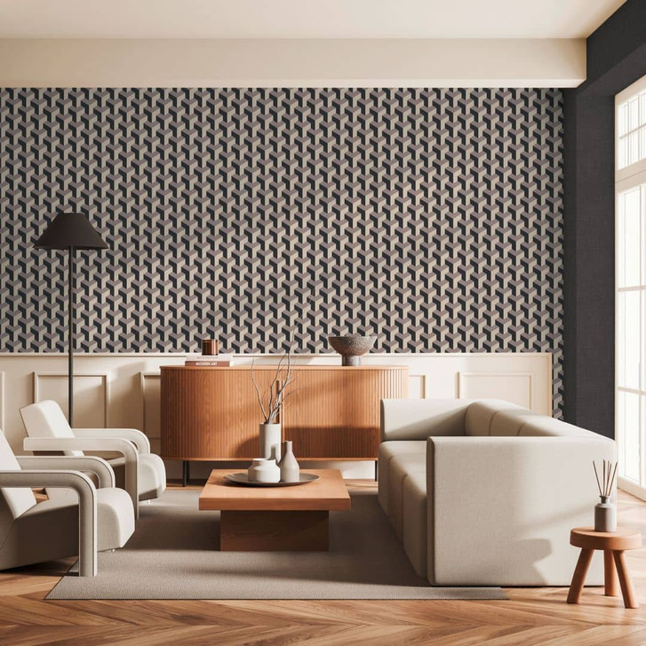 3D-Tapete Würfelmuster Schwarz Beige Grau – Geometrische Vliestapete modern - WA459046