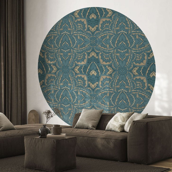 Boho Fototapete Vintage Mandala in Türkisgold - Bloomery Decor - Rund - Selbstklebend/Vlies - WA494128