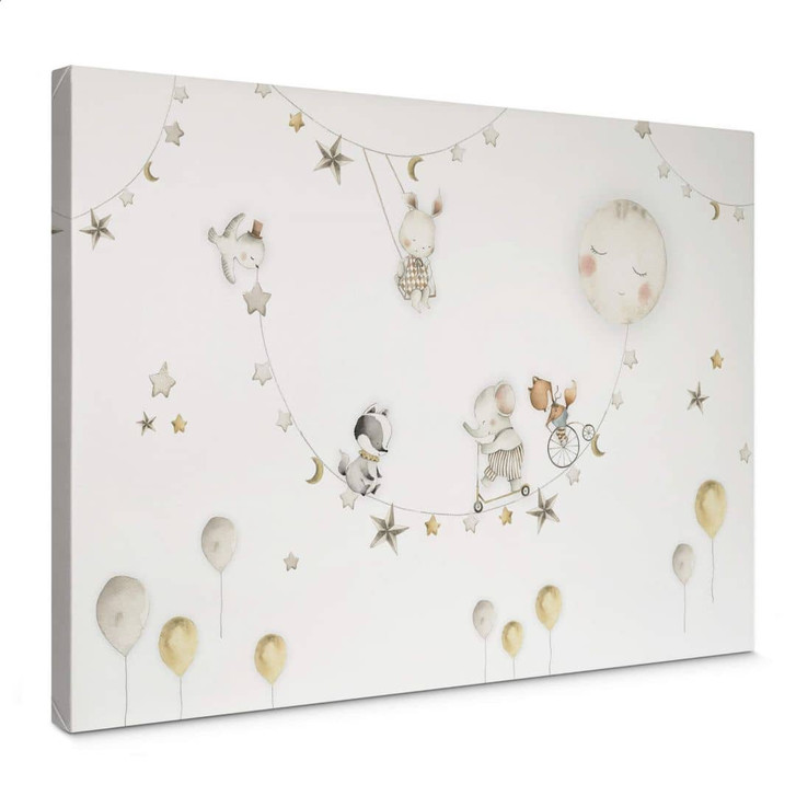 Kinderzimmer Leinwandbild Fröhliche Tiere mit Sternenhimmel - Oliver Robins - WA403907