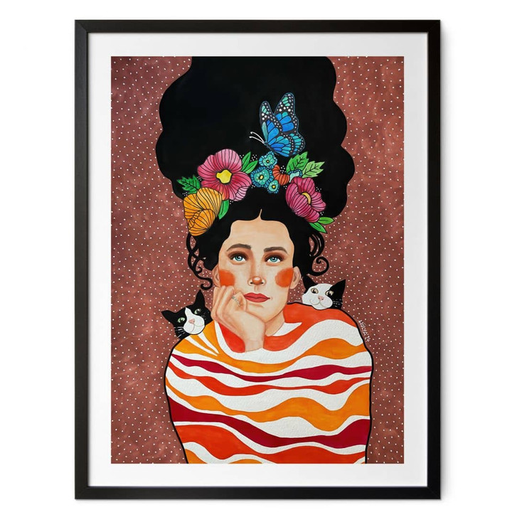 Poster Frau mit Blumenkrone und Katzen - Hülya - WA498509
