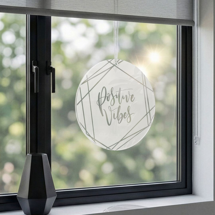 Spruch Acrylglasbild, Fensterbild zum Aufhängen Positive vibes - Rund - WA491328