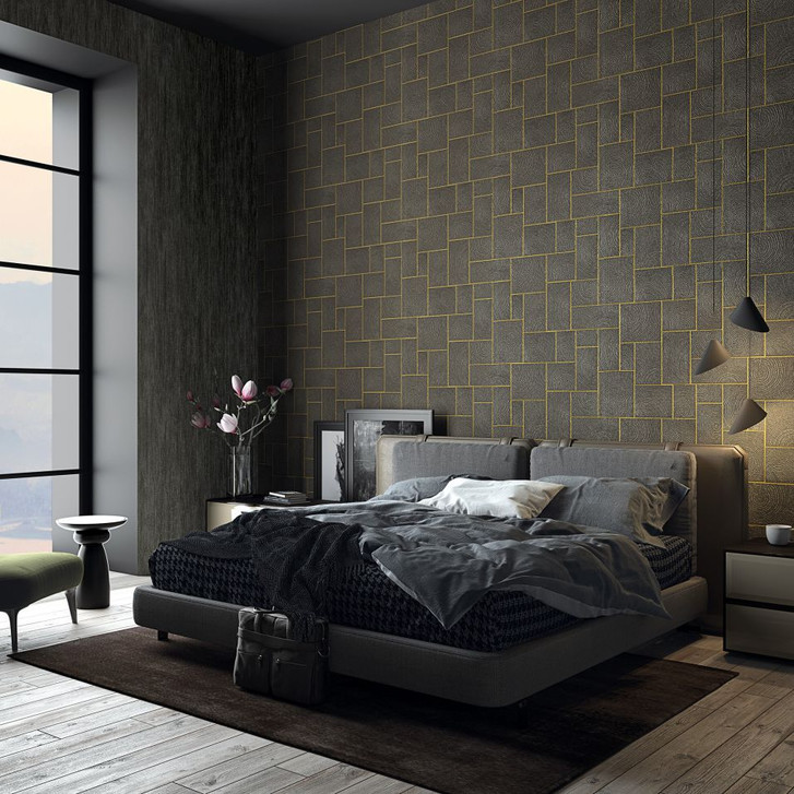 Vliestapete in Holz und Kacheloptik schwarz Grafisch - WA451482