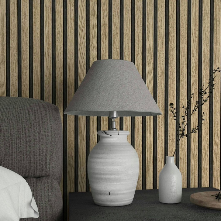 Vliestapete mit Akustikpaneele Optik und leichter Holzmaserung im Skandi Stil braun Streifen - WA450425