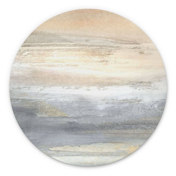 Wandbild Gold-graue Landschaft aus Pinselstrichen - Hobday - Alu-Dibond - Rund - WA394199