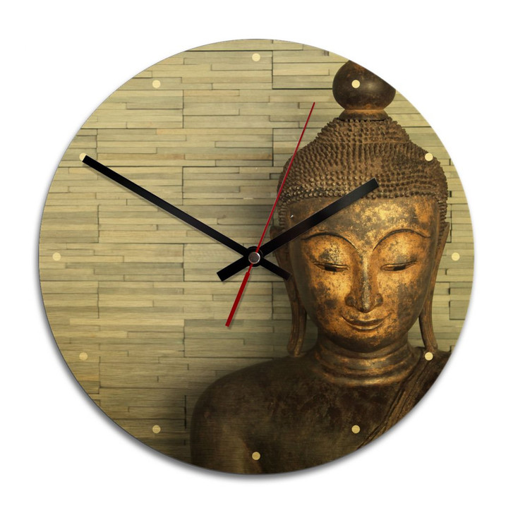 Wanduhr Alu-Dibond-Goldeffekt - Thailand Buddha - Ø 28cm - WA243309