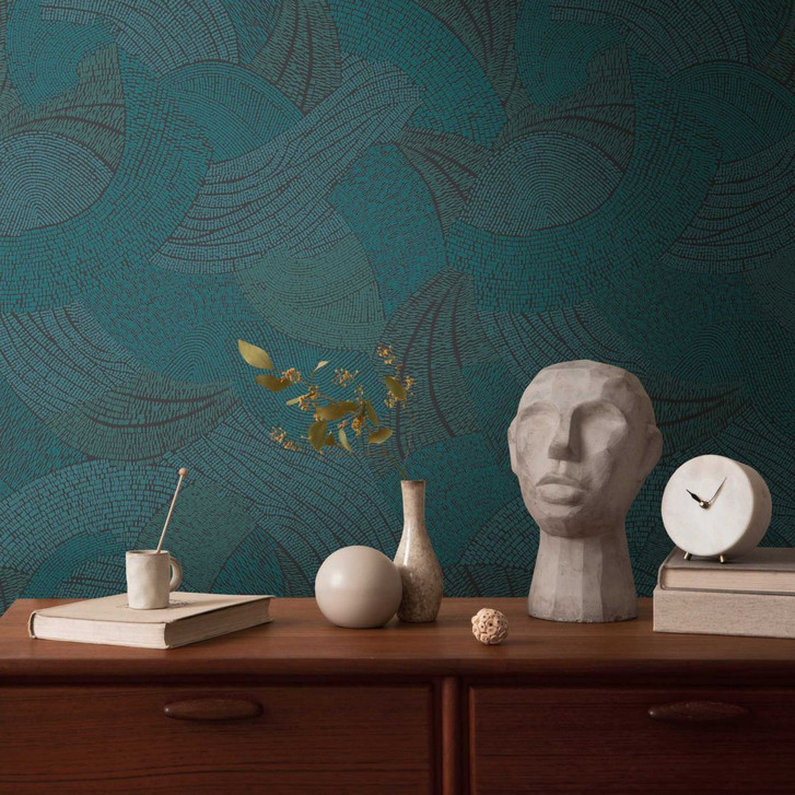 Abstrakte Mustertapete in Blau Schwarz – Moderne Vliestapete mit dynamischer Struktur - WA456592