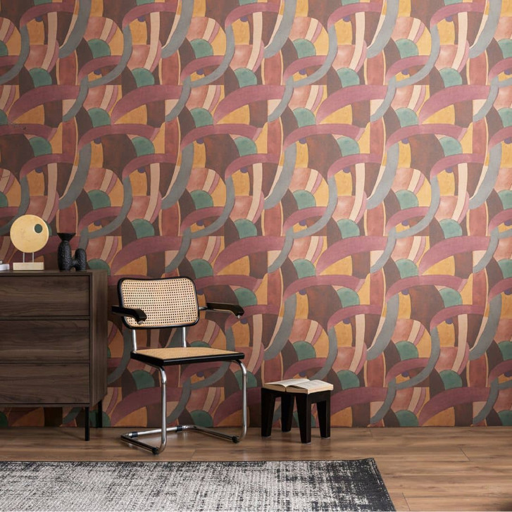 Abstrakte Mustertapete in Gelb Terrakotta Grün – Künstlerische Vliestapete - WA465532