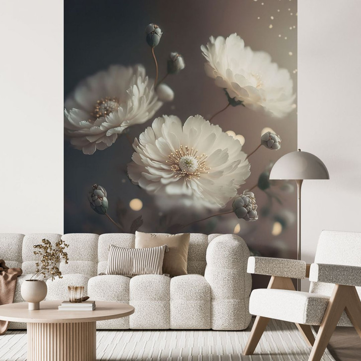 Fototapete Blumentapete Weisse Blumen mit Goldstaub - Treechild - WA493696
