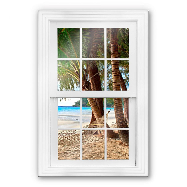 Glasbild 3D Fenster - Hängematte - WA231830