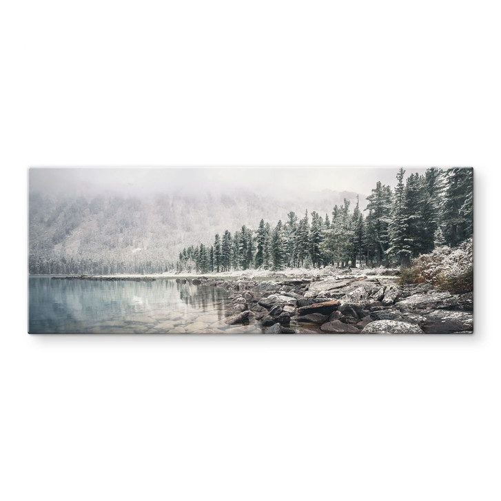 Glasbild Winterwald am See | Landschaftsmotiv fürs Wohnzimmer - Rostovskiy - Panorama - WA494958