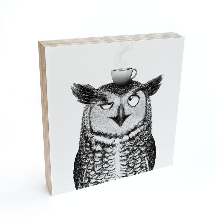 Holzbild zum Hinstellen - Lustige Eule mit Kaffee - Korenkova - 15 x 15 cm - WA511168