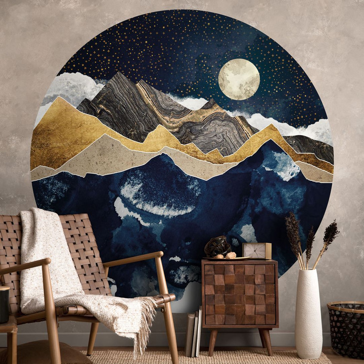 Schlafzimmer Fototapete Berge - Sternehimmel im Winter - SpaceFrog Designs - Rund - Selbstklebend/Vlies - WA416787