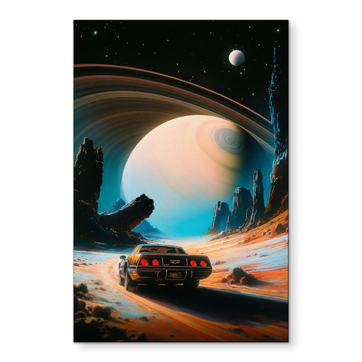 Wandbild Retro Rennauto im Weltall - Taudalpoi - Alu-Dibond - WA514818
