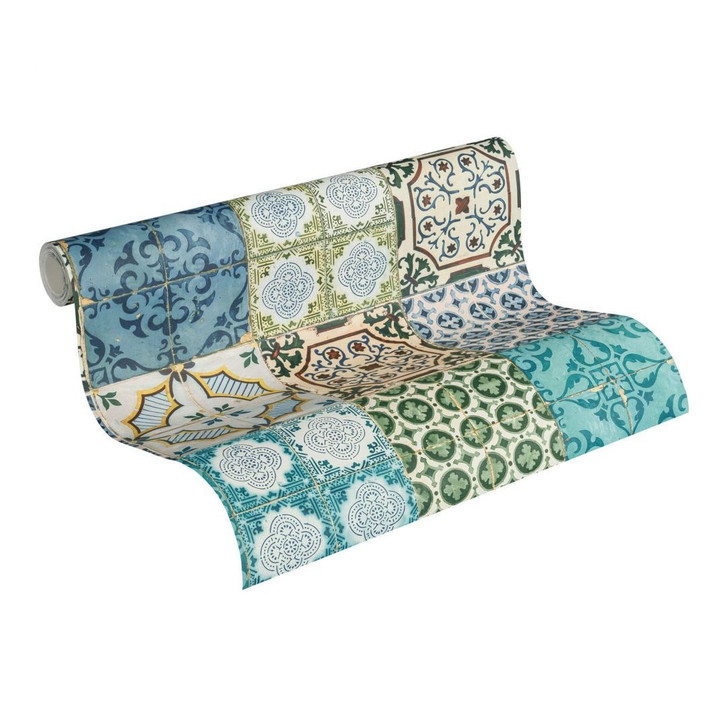 A.S. Création Vliestapete Authentic Walls 2 Tapete in mediterraner Fliesen Optik blau, gelb, grün - WA243714