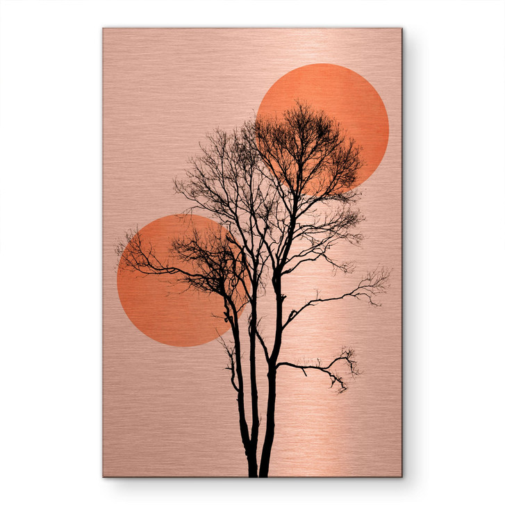 Alu-Dibond gebürstet mit Kupfereffekt - Sonne und Mond in Orange - Kubistika - WA514293