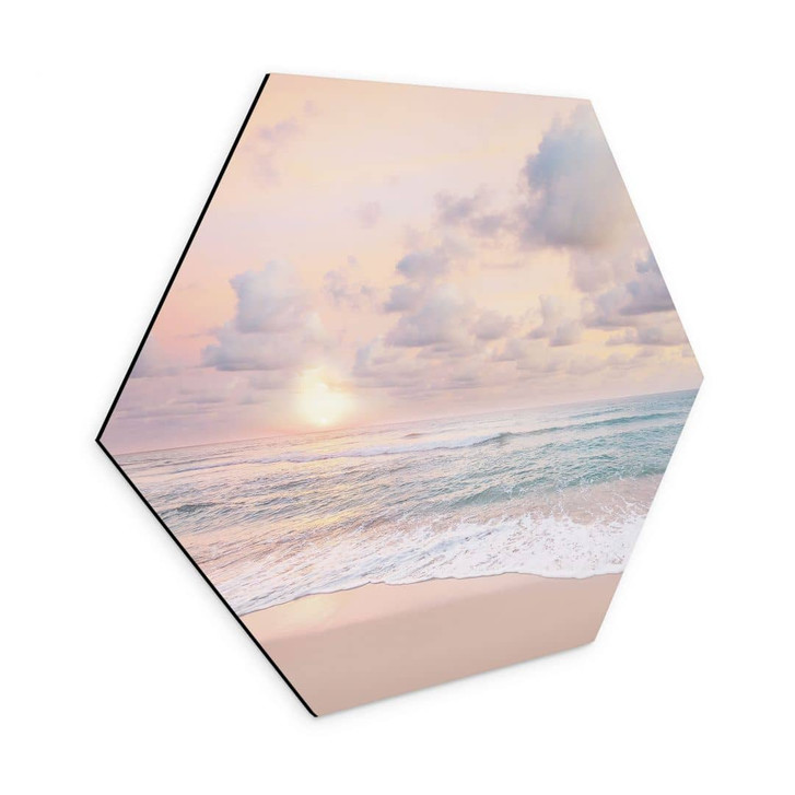 Hexagon Wandbild Sonnenuntergang über Strand und Meer - Sisi & Seb - Alu-Dibond - WA464733