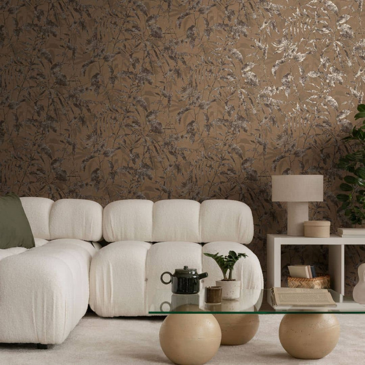 Pflanzen-Tapete Braun Rosé – Naturmuster in Vintage-Optik – Vliestapete - WA465510