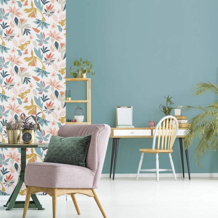 Vliestapete in abstraktem Blumenmotiv weiss, blau Floral - WA445811