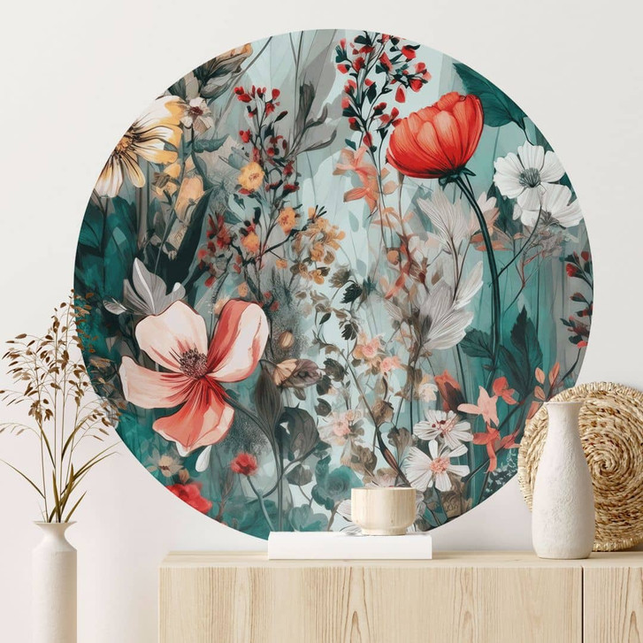 Wandtattoo Floral - Frühlingswiese mit Blumen - Rund - Jaszke - WA412719