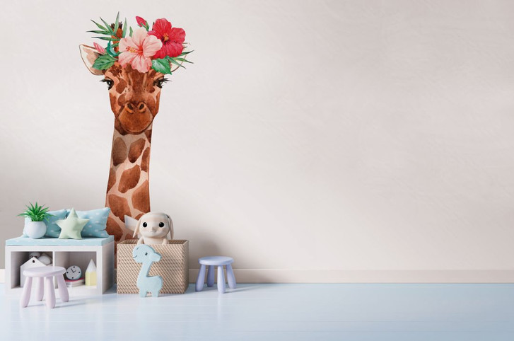 Fototapete Babyzimmer GiraffePortrai weiss braun - Vliestapete Designwalls 2 - 2.55x3.5 m - WA386008