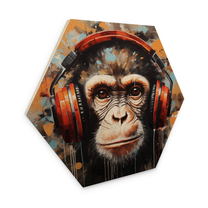 Hexagon Holzbild DJ Affe mit Kopfhörer - Magnusson - WA400731