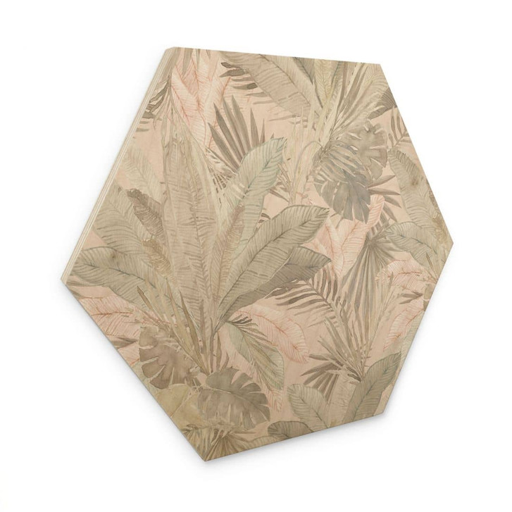 Hexagon Holzbild Tropenblätter im Dschungel Pastell - Bloomery Decor - WA482372
