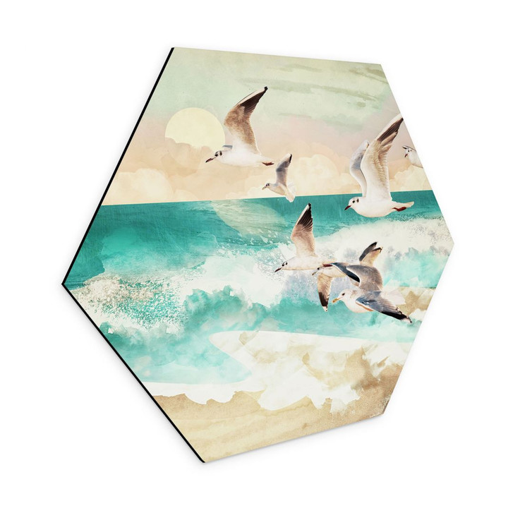 Hexagon Wandbild Möwen am Strand - SpaceFrog Designs - Alu-Dibond - WA395262