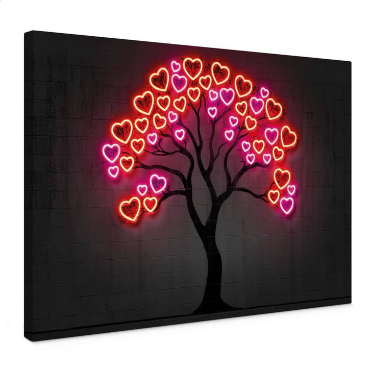 Leinwandbild Baum mit roten Herzen | Neon Design - Mielu - WA450041